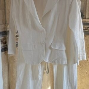 Lined Linen White Blazer and Pants Set SZ M/L/8
